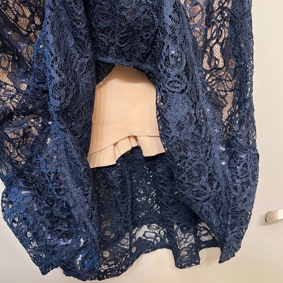 Elegant Navy Lace With Sequins Dress - Picture 5 of 10